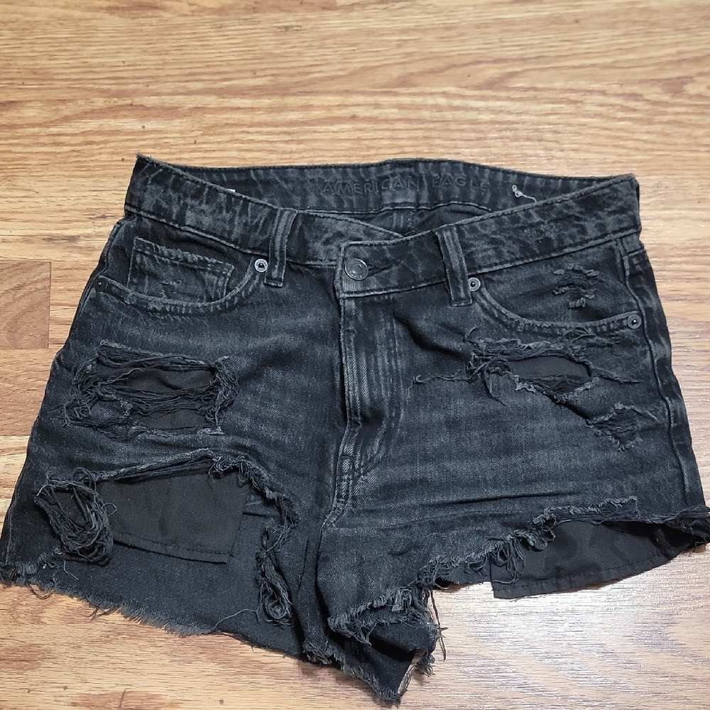 American Eagle Outfitters Black Ripped Jean Shorts